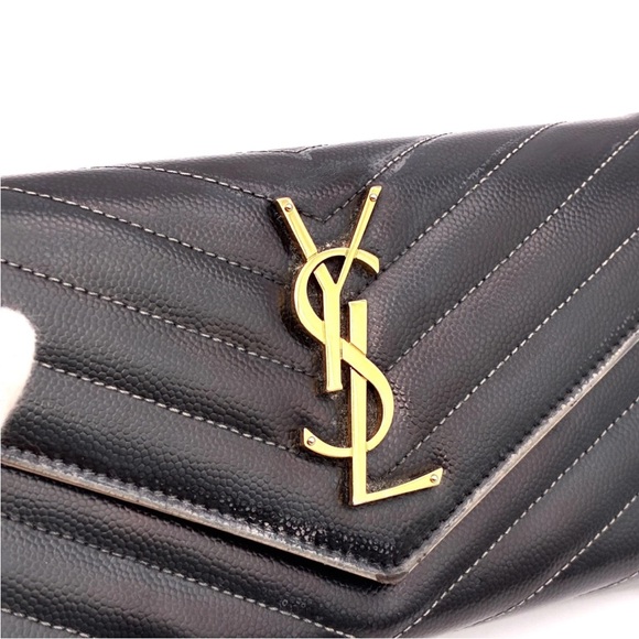 Yves Saint Laurent Black Chevron Wallet with Gold Emblem - Picture 9 of 10